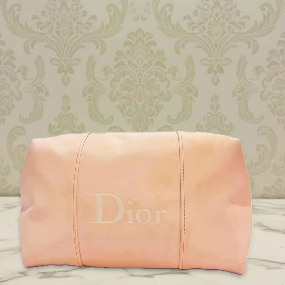 Dior Pink Polyurethane Makeup Bag Pouch with CD Monogram Lining- Flawed Gem